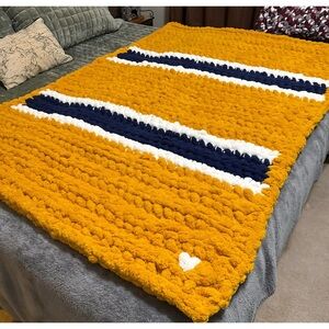 Cozy Yellow and Blue Chunky Knit Blanket